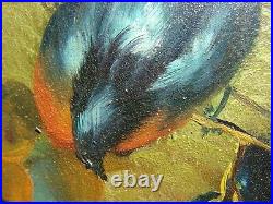 VTG Oil Painting BLACK BIRD Fruit GRAPE Framed WALL Art ARTIST SIGNED Still LIFE