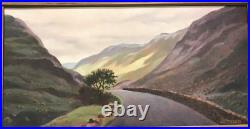 VTG Oil Painting Canvas 10x20, Frame 12x22 Mountains Country Road Sign BORMAN