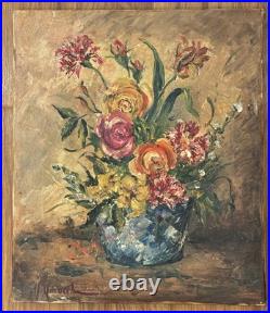 VTG Oil Painting Floral Still Life Signed 1940s Flowers in Vase 10x9 Unframed US VTG Oil Painting Floral Still Life Signed 1940s Flowers in Vase 10x9 Unframed US