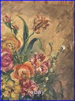 VTG Oil Painting Floral Still Life Signed 1940s Flowers in Vase 10x9 Unframed US