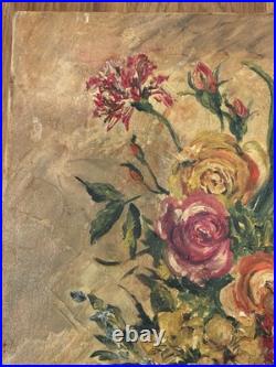 VTG Oil Painting Floral Still Life Signed 1940s Flowers in Vase 10x9 Unframed US