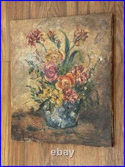 VTG Oil Painting Floral Still Life Signed 1940s Flowers in Vase 10x9 Unframed US