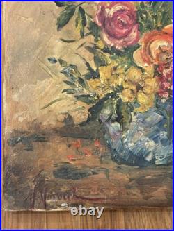 VTG Oil Painting Floral Still Life Signed 1940s Flowers in Vase 10x9 Unframed US VTG Oil Painting Floral Still Life Signed 1940s Flowers in Vase 10x9 Unframed US