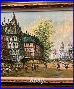 VTG Oil Painting Signed Lanier 24 X 48 framed Canvas-town painting