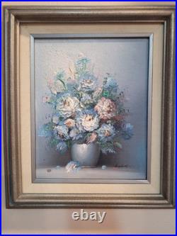 VTG Original Canvas Oil Painting Still Life Floral SIGNED ROBIN Framed 14 X 12
