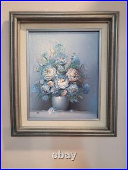 VTG Original Canvas Oil Painting Still Life Floral SIGNED ROBIN Framed 14 X 12