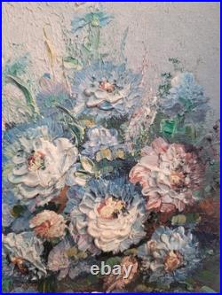 VTG Original Canvas Oil Painting Still Life Floral SIGNED ROBIN Framed 14 X 12