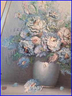 VTG Original Canvas Oil Painting Still Life Floral SIGNED ROBIN Framed 14 X 12