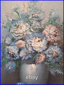 VTG Original Canvas Oil Painting Still Life Floral SIGNED ROBIN Framed 14 X 12