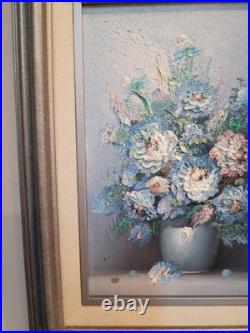 VTG Original Canvas Oil Painting Still Life Floral SIGNED ROBIN Framed 14 X 12