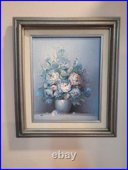 VTG Original Canvas Oil Painting Still Life Floral SIGNED ROBIN Framed 14 X 12