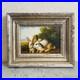 VTG Original Impression Oil on Wood Painting Rabbits Bunnies in Field Signed