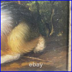 VTG Original Impression Oil on Wood Painting Rabbits Bunnies in Field Signed