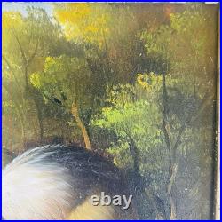 VTG Original Impression Oil on Wood Painting Rabbits Bunnies in Field Signed