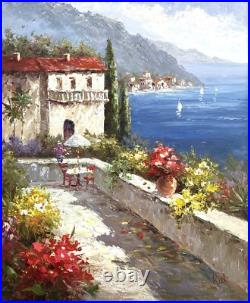 VTG Original Impressionistic Impasto Style O/C Mediterranean Bay Signed Riel
