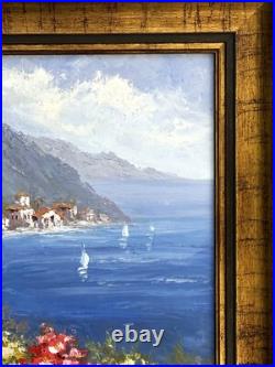 VTG Original Impressionistic Impasto Style O/C Mediterranean Bay Signed Riel