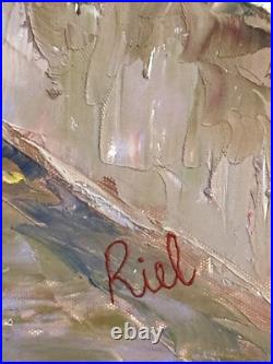 VTG Original Impressionistic Impasto Style O/C Mediterranean Bay Signed Riel