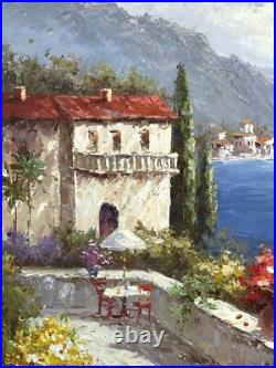 VTG Original Impressionistic Impasto Style O/C Mediterranean Bay Signed Riel