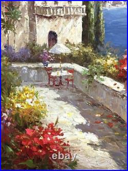 VTG Original Impressionistic Impasto Style O/C Mediterranean Bay Signed Riel