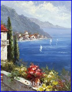 VTG Original Impressionistic Impasto Style O/C Mediterranean Bay Signed Riel