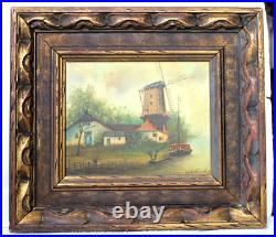 VTG Original Oil On Canvas Seaside Windmill Landscape Painting Signed Framed