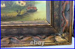 VTG Original Oil On Canvas Seaside Windmill Landscape Painting Signed Framed