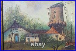 VTG Original Oil On Canvas Seaside Windmill Landscape Painting Signed Framed