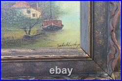 VTG Original Oil On Canvas Seaside Windmill Landscape Painting Signed Framed