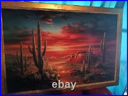 VTG Original Oil Painting Southwestern Arizona Desert Sunset by B. Duggan