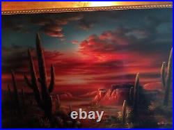 VTG Original Oil Painting Southwestern Arizona Desert Sunset by B. Duggan