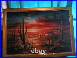 VTG Original Oil Painting Southwestern Arizona Desert Sunset by B. Duggan