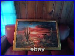 VTG Original Oil Painting Southwestern Arizona Desert Sunset by B. Duggan