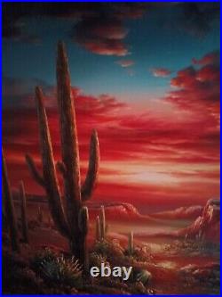 VTG Original Oil Painting Southwestern Arizona Desert Sunset by B. Duggan