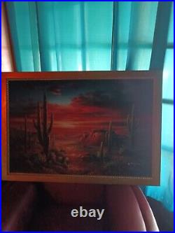 VTG Original Oil Painting Southwestern Arizona Desert Sunset by B. Duggan