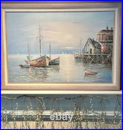 VTG Original Oil on Board Artist Signed Howard Framed Nautical Painting 29x41