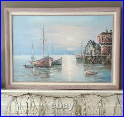 VTG Original Oil on Board Artist Signed Howard Framed Nautical Painting 29x41