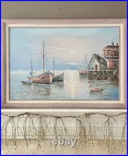 VTG Original Oil on Board Artist Signed Howard Framed Nautical Painting 29x41