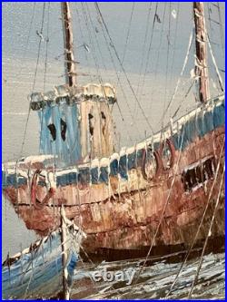 VTG Original Oil on Board Artist Signed Howard Framed Nautical Painting 29x41