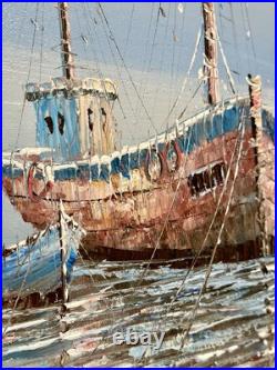 VTG Original Oil on Board Artist Signed Howard Framed Nautical Painting 29x41