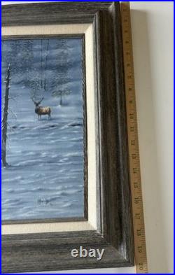 VTG Original Wildlife Canvas Oil Painting Bull Elk Winter Artist Signed 20x24