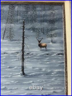 VTG Original Wildlife Canvas Oil Painting Bull Elk Winter Artist Signed 20x24