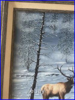 VTG Original Wildlife Canvas Oil Painting Bull Elk Winter Artist Signed 20x24 VTG Original Wildlife Canvas Oil Painting Bull Elk Winter Artist Signed 20x24