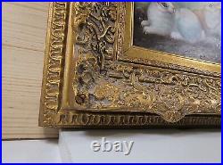 VTG Ornate Framed Hand Painted, Oil Painting 18x16 Rabbits, Bunnies, pet, Farm