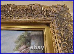 VTG Ornate Framed Hand Painted, Oil Painting 18x16 Rabbits, Bunnies, pet, Farm