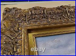 VTG Ornate Framed Hand Painted, Oil Painting 18x16 Rabbits, Bunnies, pet, Farm