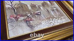VTG Pair Of Rare Boris Chezar Signed LG Original Sand & Oil On Canvas Paintings