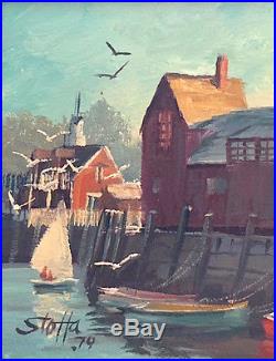 Vtg Signed Orig Oil Painting Seascape Of Rockport, Mass, By Michael Stoffa