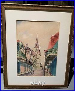 VTG SIGNED WILLIAM COLLINS Original Watercolor & Ink New Orleans French Quarter