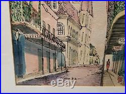 VTG SIGNED WILLIAM COLLINS Original Watercolor & Ink New Orleans French Quarter