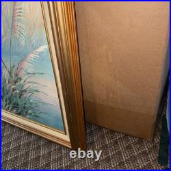 VTG Signed A. Maley Original Oil Canvas Painting White Egrets/Marsh 20x24 Framed
